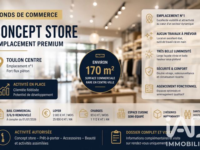 Vente  Local commercial de 170 m² à Toulon 140 000 euros Réf: SFN-2070127