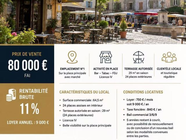 Vente  Local commercial de 62 m² à Cabasse 80 000 euros Réf: SFN-2053863
