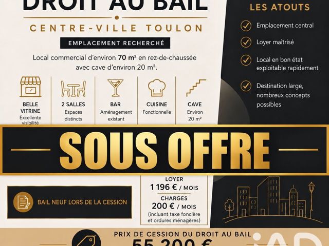 Vente  Local commercial de 62 m² à Toulon 55 200 euros Réf: SFN-2010428